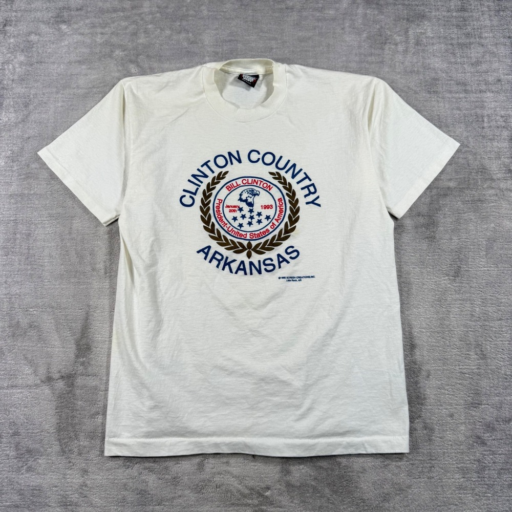 Vintage Bill Clinton Shirt Men Large White Clinton Country Arkansas 1992 Politic